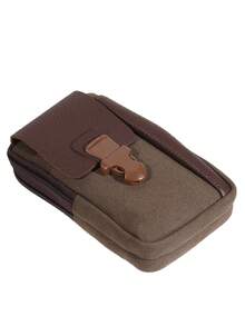 1PC Men Canvas Waist Bag Large Capacity Belt Bag Solid Color Multi-Layer Buckle Mobile Phone Bag Coin Pouch Sling Bag Fanny Pack Bum Bag Commute - Rust Brown - View 4