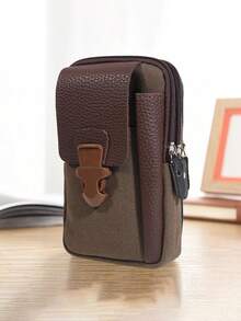 1PC Men Canvas Waist Bag Large Capacity Belt Bag Solid Color Multi-Layer Buckle Mobile Phone Bag Coin Pouch Sling Bag Fanny Pack Bum Bag Commute - Rust Brown - View 2