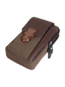 1PC Men Canvas Waist Bag Large Capacity Belt Bag Solid Color Multi-Layer Buckle Mobile Phone Bag Coin Pouch Sling Bag Fanny Pack Bum Bag Commute - Rust Brown - View 7