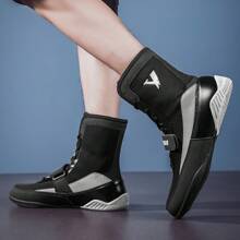 男式高筒摔跤鞋拳擊訓練靴作戰靴，適用於泰拳、踢拳、健身沙達 - 黑色 - 查看 3