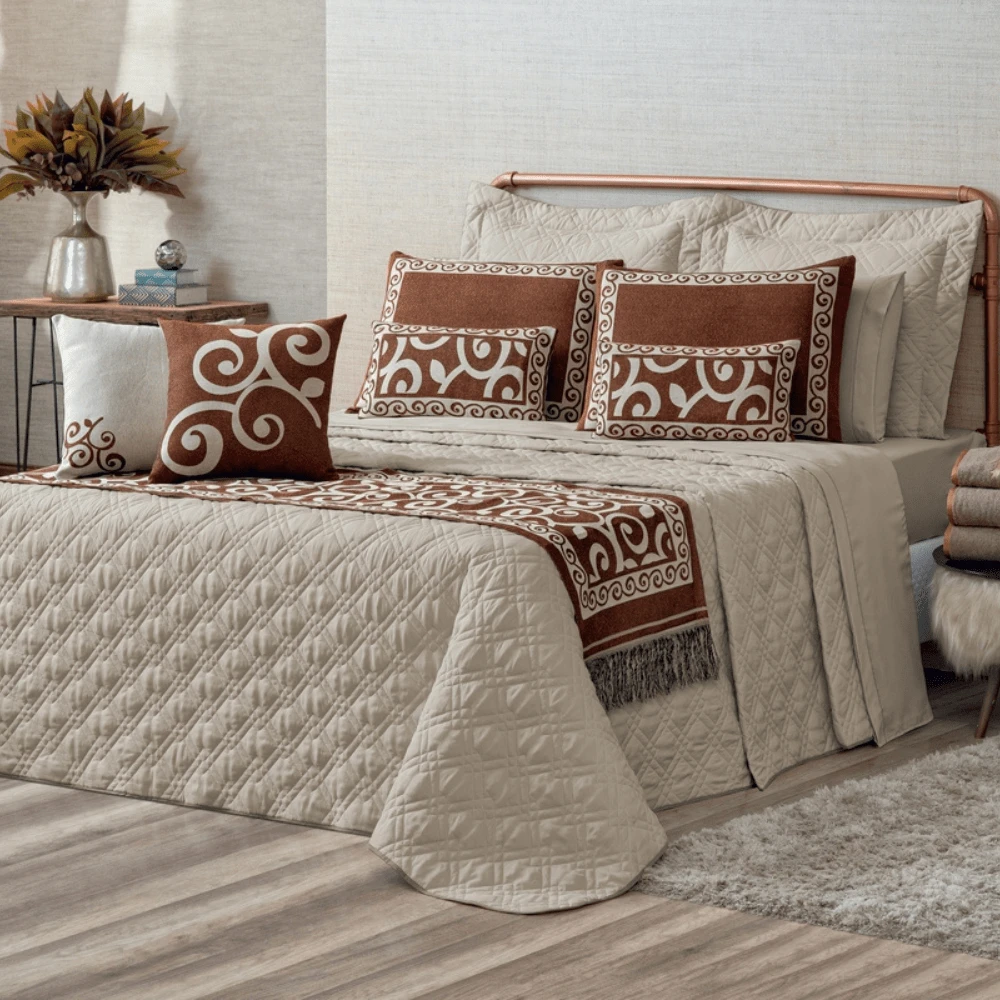 Turin Premium Complete King Size Bedspread Kit 14 Pieces 180 Thread Count - Màu Khaki - Xem 1