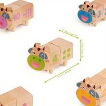Juego de aprendizaje de asociación de números con 20 piezas de vacas de madera para contabilizar para los juguetes de matemáticas preescolares de aprendizaje de asociación de números, juegos de clasificación de colores y habilidades motoras finas con apilamiento de juguetes Montessori. - Marrón - Ver 5