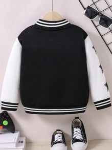 Tween Boys' Letter Embroidered Patchwork Campus Jacket