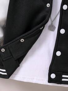 Tween Boys' Letter Embroidered Patchwork Campus Jacket