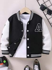 Tween Boys' Letter Embroidered Patchwork Campus Jacket