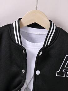 Tween Boys' Letter Embroidered Patchwork Campus Jacket