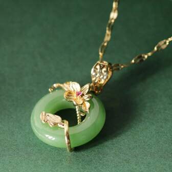 1 pieza Colgante del árbol de la vida con flor y piedra de imitación de jade, collar con decoración de hojas, diseño único para un estilo elegante y personalizado de mujer, regalo para San Valentín, mamá, madre, Día de la Madre