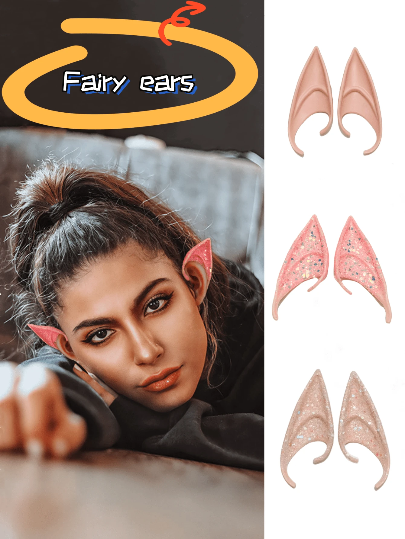 1 par de Orejas Puntiagudas de Látex para Fiestas de Cosplay, Maquillaje y Accesorios de Baile - Multicolor - Ver 1