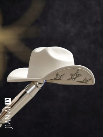 1pc Unisex Solid Color Unique Personalized Rhinestone Hollow Star Print Cowboy Hat - Cowgirl Hat, Girlcore, Vintage, Floral, Spring Summer Bright Colors, Pink Aesthetic, Novelty Punk Style Wide Brim Hat, Street Fashion, 2024 Wedding Essentials, Classy Aesthetic, Dinner Party Essentials, Suitable For Parties, Western Themed Events, Gatherings, Engagement Parties Halloween