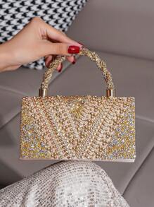 Bolso de embrague decorativo con adornos de rhinestone para la noche, estilo europeo y americano, bolso de fiesta para mujer, bolso de noche glamoroso con rhinestones