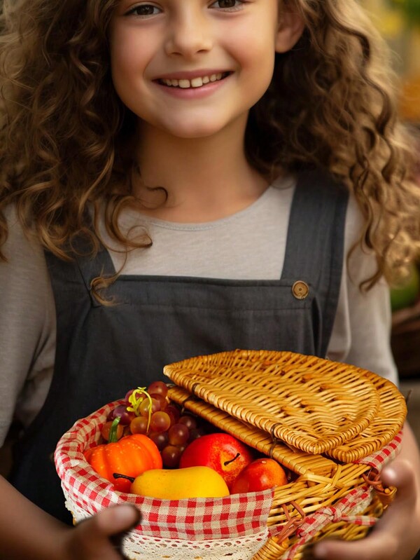 1pc Willow Picnic Basket, Small-Sized Portable Double Fold Handle Storage Wicker Box, Natural Handmade Woven Camping Picnic Basket, Suitable For Storing Snacks, Candy, Fruits, And Beverages, Ideal For Picnics, Camping, Outdoor Activities, And Gift Baskets For Festivals Or Birthdays