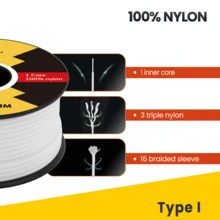 Paracord 2mm 100% Nylon Rope (30m-50m), Type I Nylon Cord With 1 Core - Max. 45kg (100lbs) Tactical Nylon Rope - White - View 3