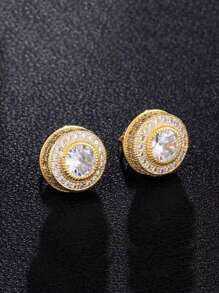 2 peças brincos de pino redondos minimalistas de cobre hip-hop com zircônia cúbica, adequados para uso diário masculino