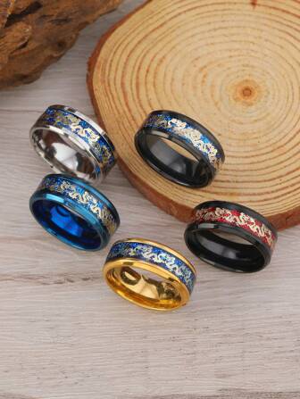 5pcs Chinese Dragon Pattern Men's Fashion Stainless Steel Ring Set, -Friendly & Hypoallergenic Jewelry For Men And Couples To Wear On A Daily Basis Or As A Valentine's Day Gift,Mom,Mother,Mother's Day,Gift