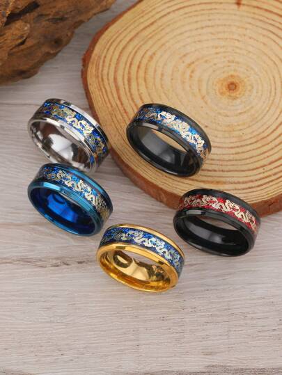 5st kinesiskt drakmönster för herrmode i rostfritt stål, ringset, -vänliga och allergivänliga smycken för män och par att bära på en daglig basis eller som en alla hjärtans dag-present, mamma, mor, mors dag, present