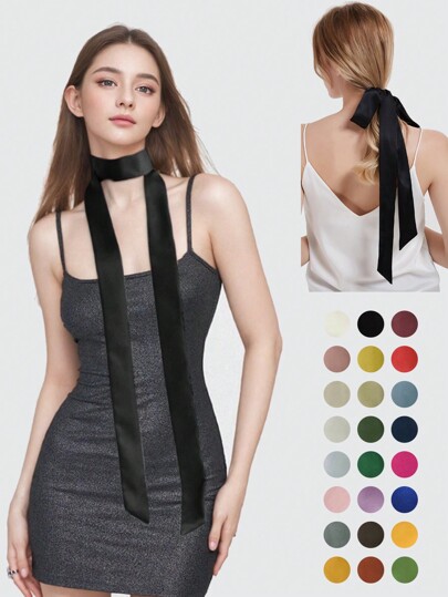 1pc Women's Solid Color Narrow Long Ribbon Scarf, Spring/Summer/Autumn Multi-Purpose Neck/Decorative Belt/Headband/Tied Bag/Piercing Ribbon Bandana