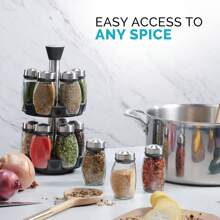 Bộ 12JAR Tháp giá đựng gia vị quay vòng công suất lớn - Xoay 360°, không chì, kim loại đánh bóng, hộp đựng bằng thủy tinh - Dụng cụ sắp xếp nhà bếp tiết kiệm không gian với 12 lọ đựng gia vị bằng thủy tinh cho mặt bàn tủ (Không bao gồm gia vị) - màu đen - Xem 2