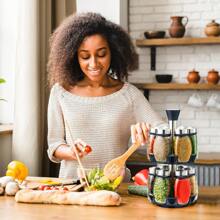 Bộ 12JAR Tháp giá đựng gia vị quay vòng công suất lớn - Xoay 360°, không chì, kim loại đánh bóng, hộp đựng bằng thủy tinh - Dụng cụ sắp xếp nhà bếp tiết kiệm không gian với 12 lọ đựng gia vị bằng thủy tinh cho mặt bàn tủ (Không bao gồm gia vị) - màu đen - Xem 7