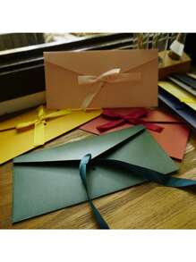 10 peças Envelope de Papel Especial Criativo e Colorido com Laço Grosso Grande e Brilho de Pérola