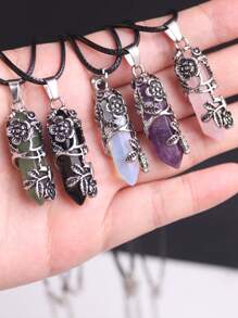 1 Vòng Cổ Mặt Dây Chuyền Cột Lục Giác Nhọn Cổ Điển Mã Não Tự Nhiên Pha Lê Viên Đạn, Dây Xích Áo Len Dangle Sáng Tạo Cho Unisex - Đá tự nhiên - Xem 12