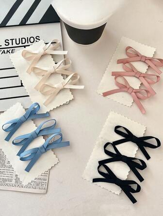 3入組女孩蝴蝶結髮夾，鱷魚夾適用於馬尾、劉海、側瀏海、頭帶，簡約風格，適合日常佩戴