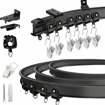 Curved Ceiling Track;Flexible Bendable Curtain Track 6.6/9.8/13.1/16.4Ft Black Curved Curtain Rail Ceiling Wall Mount Curtain Sliding Track;Bay Window&Room Divider Ceiling Track Rail System With Metal Clip Home Bathroom Decor Summer Bathroom Accessories Back To School