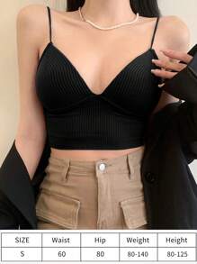 1pc New Spring/Summer Backless Camisole, Fixed Cups, Wrap Chest, Anti-Light, Wear Outside, Basic Tube Top, Workout - Black - View 2