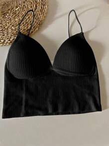 1pc New Spring/Summer Backless Camisole, Fixed Cups, Wrap Chest, Anti-Light, Wear Outside, Basic Tube Top, Workout - Black - View 4