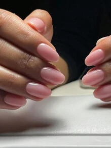 24 piezas de pegatinas de uñas ovaladas de color rosa y nude con brillo, set de uñas postizas acrílicas. Incluye 1 botella de pegamento de gel y 1 lima de uñas. - Rosa Pálido - Ver 6