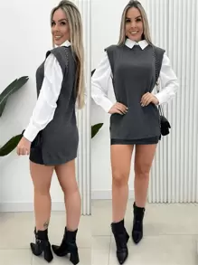 Women Sweater Vests - 深灰色 - 查看 2