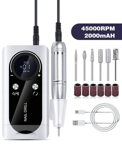 Electric Nail Polish Drill Machine Set With Nail Drill Bits & Sanding Rings, Portable Usb 45000RPM Electric Manicure Art Pen Electric Nail Grinder, Nail Efile Nail Drill Pen Manicure Machine Kit, Professional Nail Art Polish, For Shaping Buffing Filing And Milling Cutter, Cuticle Dead Skin Callus Remover & Gel Exfoliator Machine Set, Toenail Grinder Nail Polishing Equipment Nails Appliance Manicure Pedicure Kit Accessory DIY Nail Art Tool For Ceramic Acrylic Gel Nail, Salon & Home Use & Best New Year Gift For Girls