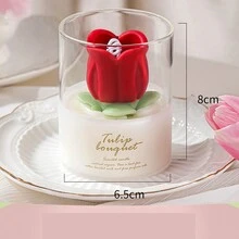 Vela con aroma a tulipán en taza, decoración creativa para el hogar en forma de ramo de velas portátil, regalo - Multicolor - Ver 11