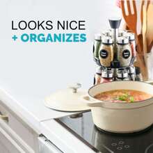 Bộ 12JAR Tháp giá đựng gia vị quay vòng công suất lớn - Xoay 360°, không chì, kim loại đánh bóng, hộp đựng bằng thủy tinh - Dụng cụ sắp xếp nhà bếp tiết kiệm không gian với 12 lọ đựng gia vị bằng thủy tinh cho mặt bàn tủ (Không bao gồm gia vị) - màu đen - Xem 5