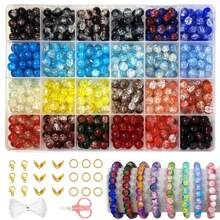360pcs/720pcs 8mm Bicolor Crackle Glass Beads Jewelry Making Kit, Including Scissors And Elastic Cord, Suitable For DIY Bracelet Necklace Crafts Gifts