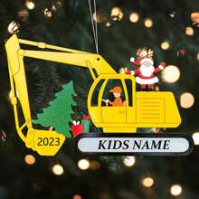 2024 Personalized Christmas Ornament Santa On The Excavator/Bulldozer/Loader Customized Kid's Name Or Blessing Christmas Tree Hanging Decor Custom Xmas Gift For Boys Girls - Multicolor - View 4