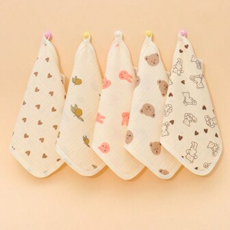 5pcs 4 Layers Soft Baby Towels, Baby Face Towel Handkerchief, Swimming Feeding Face Washcloth Wipe Burp Cloth