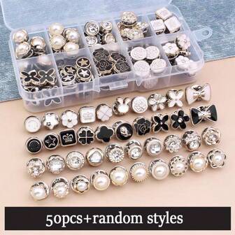 10/50 Stück Damen Shirt Kragen Brosche Pins mit Aufbewahrungsbox, abnehmbares nahtloses Knopf Abzeichen, sichere Mini Brosche Pin, geeignet für Damen Pullover, Tücher, Kleider, Hochzeit DIY Projekte (zufälliger Stil)