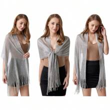 Women Shawls - Golden Gold + Light Gray Silver - View 5
