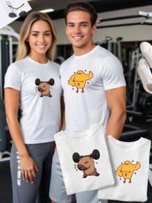 Playeras para parejas, duo, dos piezas , dibujo gym, pesas, conjunto  deporte estampado novios, amor, amistad,  ejercicio - Blanco - Ver 1