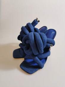 女士豆腐渣鞋跨帶踝部包裹高跟涼鞋，大尺碼 - 灰色 - 查看 3