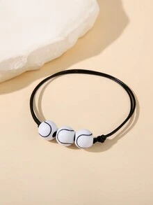 1入組聚酯纖維編織珠寶手鍊，配有足球，網球和籃球吊墜，運動主題女士手鍊 - 彩色 - 查看 28