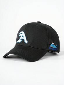 1入女款繡字母鯨魚棒球帽，戶外可調適帽、防曬休閒帽，適用於春夏假期Y2K風格青年帽