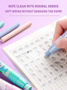 1套推出橡皮擦,綠色/藍色/粉紅色/紫色,包括1個橡皮擦座和2個橡皮擦芯,適合小學生,可愛的卡通設計,乾淨且延伸使用 - 粉色 - 查看 5