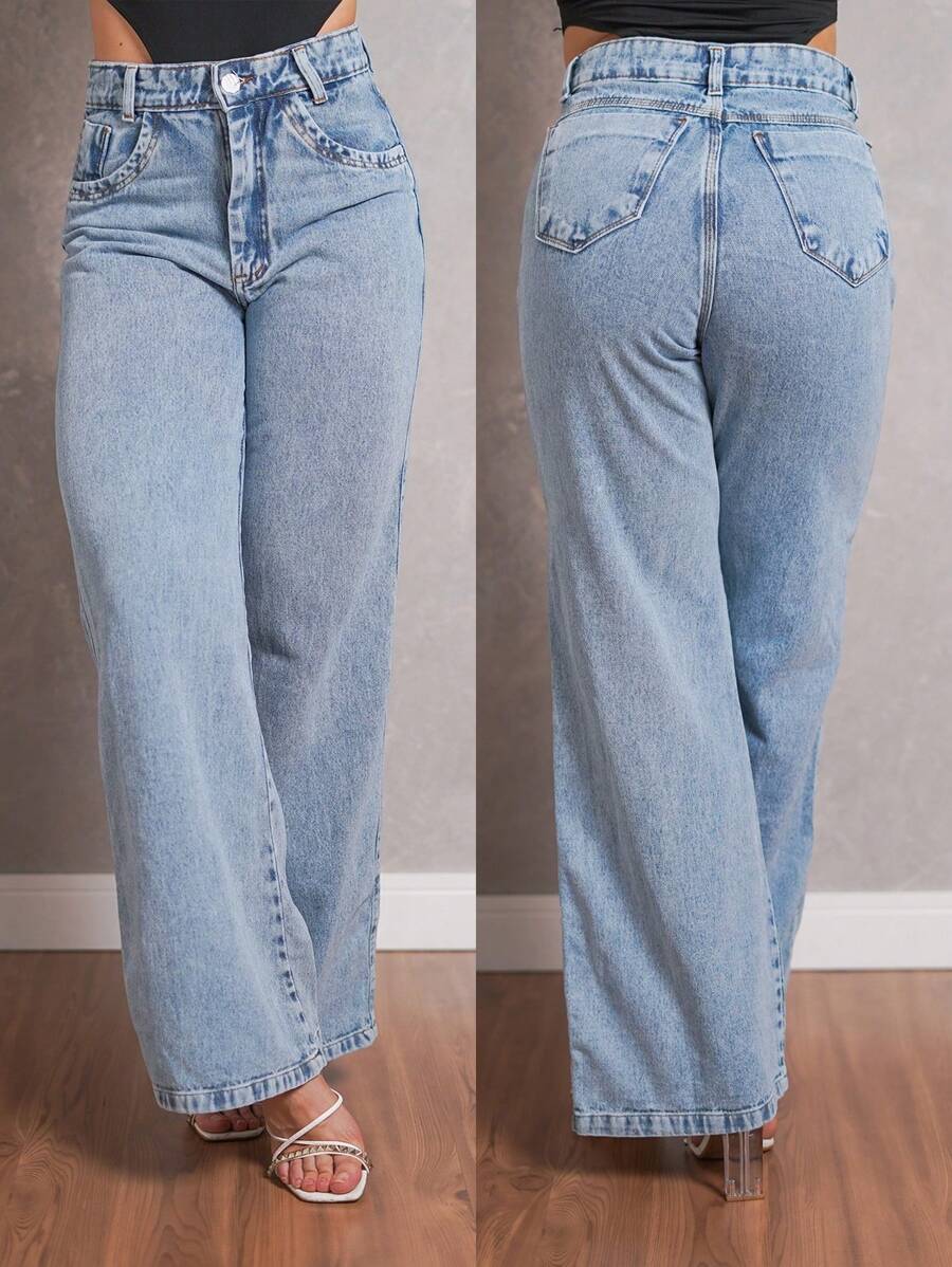 Women Jeans - 中等水洗藍 - 查看 1