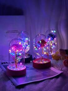 感恩节万圣节派对礼物人造玫瑰花带塑料盖发光装饰件，情人节，母亲节礼物，送给妻子、妈妈、永恒花卉礼物、生日周年庆典 - 彩色 - 查看 5