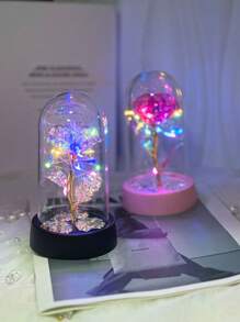 感恩节万圣节派对礼物人造玫瑰花带塑料盖发光装饰件，情人节，母亲节礼物，送给妻子、妈妈、永恒花卉礼物、生日周年庆典 - 彩色 - 查看 8