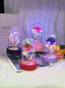 感恩节万圣节派对礼物人造玫瑰花带塑料盖发光装饰件，情人节，母亲节礼物，送给妻子、妈妈、永恒花卉礼物、生日周年庆典 - 彩色 - 查看 7