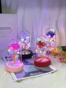 感恩节万圣节派对礼物人造玫瑰花带塑料盖发光装饰件，情人节，母亲节礼物，送给妻子、妈妈、永恒花卉礼物、生日周年庆典 - 彩色 - 查看 6