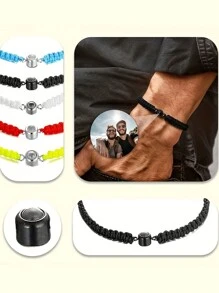 Pulsera personalizada con proyección de foto, pulsera artesanal ajustable de estilo punk colorido de cuerda trenzada con foto de pareja y acero inoxidable redonda para aniversarios, cumpleaños, uso diario, baile de graduación, San Valentín, graduación, bodas, Día del Padre