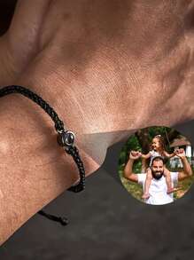 Pulsera personalizada con proyección de foto, pulsera artesanal ajustable de estilo punk colorido de cuerda trenzada con foto de pareja y acero inoxidable redonda para aniversarios, cumpleaños, uso diario, baile de graduación, San Valentín, graduación, bodas, Día del Padre